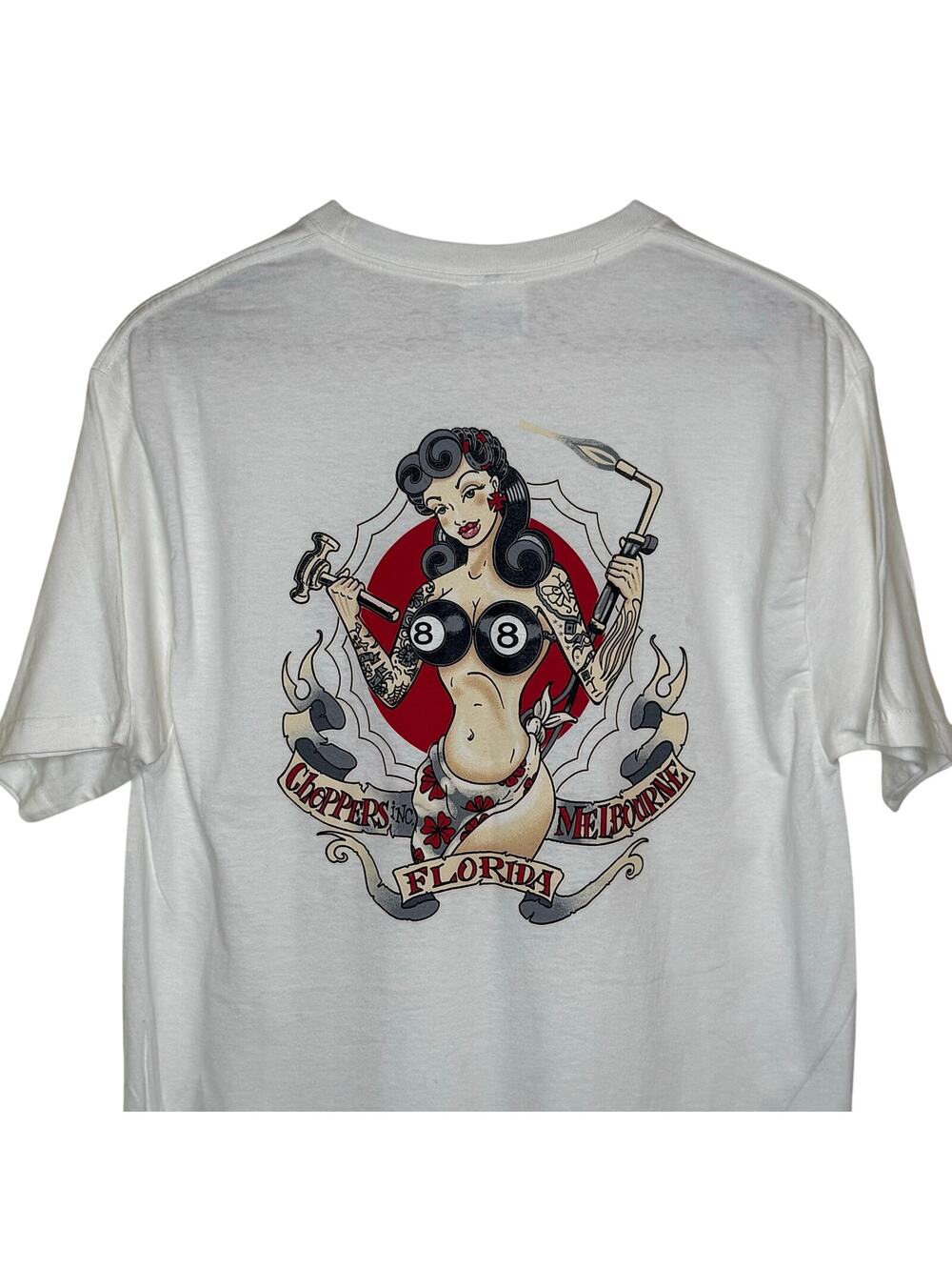 Billy Lane Choppers Inc Welding Pin Up Melbourne FL Bike Shop T-Shirt